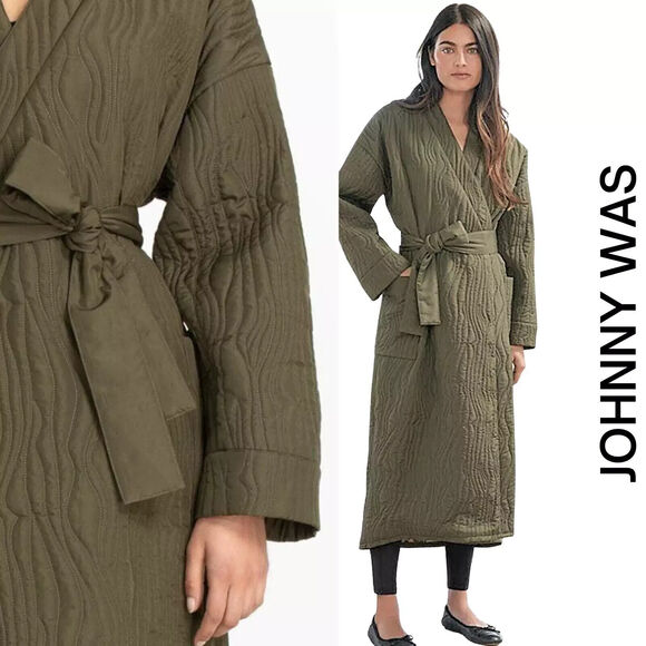 Johnny Was Jackets & Blazers - *Damaged* Calme Johnny Was Ava Quilted Wrap Belted Robe Coat Green Size XS *Flaw
